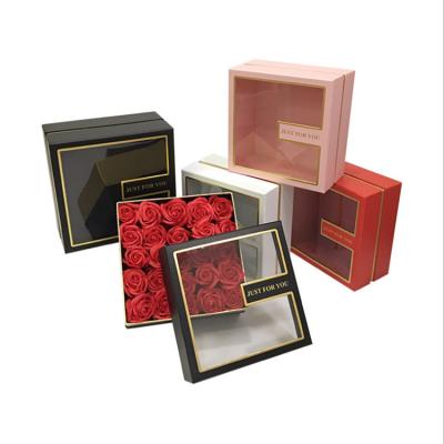 China Wholesale Recyclable Square Gift Box PVC Window Flower Box For Valentine's Day for sale