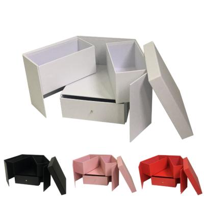 China Recyclable High End Double Square Drawer Box, Flower Box With Hand Gift Box, Flower Bucket Hug Bucket for sale