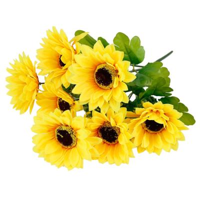 China 7 Heads Luxury Sunflower Bouquets Artificial Flower Silk Flower Decoration Flowers for sale