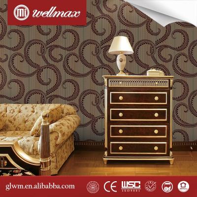 China Breathing quality Germany Frankfut 3d flocking wallpaper best selling damask wallpaper for home decor for sale