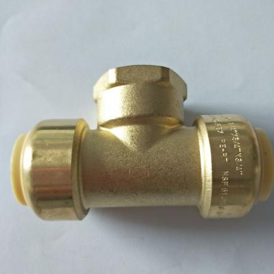 China Lead Free 1/2-Inch Push Fit Tubing Tee, Push-to-Connect Plumbing Fittings, Brass Pipe Connector T Fittings For Copper, PEX, CPVC, SI for sale