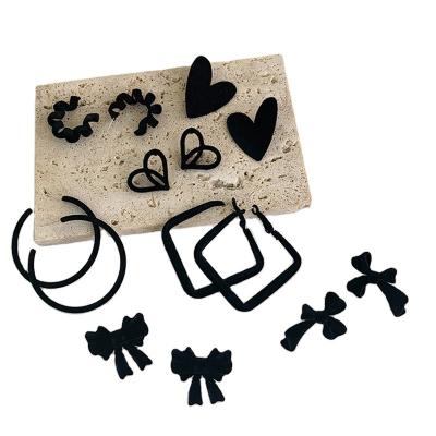 China 925 Ethnic Silver Needle Flocking Bow Heart Stud Earrings For Lady Sweet Black Elegant Women Earrings Jewelry for sale