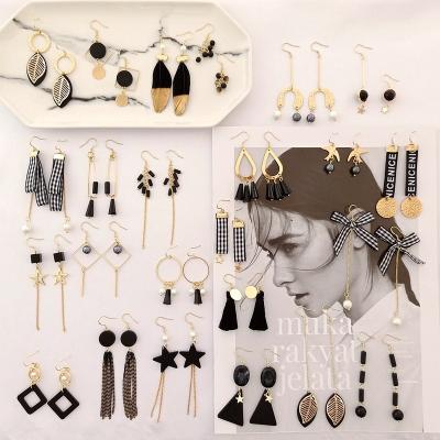 China Office/career Korean version of women's black geometric asymmetrical earrings bow tassel dangle earrings shape personality earring jewelry for sale