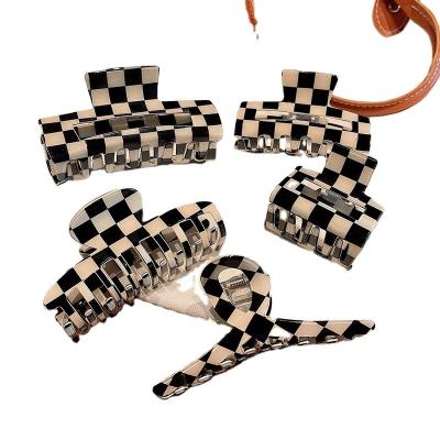 China Decorate Large Acetate Checkerboard Elegant Lattice Claw Geometric Hair Crab Hairpin Hair Clip Headband For New Women Hair Accessories for sale