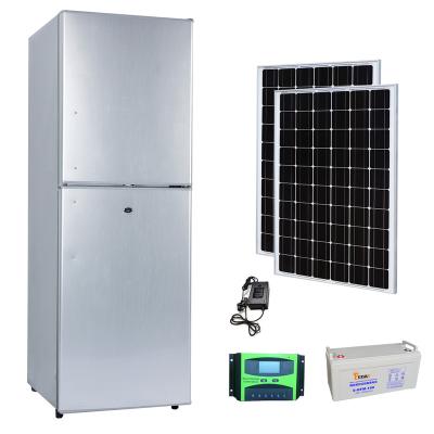 China DC 12V COMPRESSOR Double Door Bottom 268 Liter Solar Fridge Refrigerator for sale