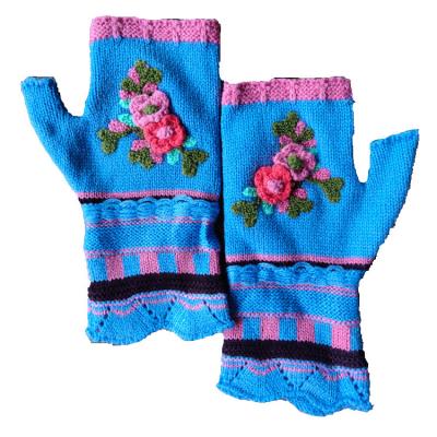 China Comfortable Manufacturer Border Women's Computer Embroidered Flowers Autumn And Winter Gloves Jacquard Wool Warm Knitted Gloves for sale