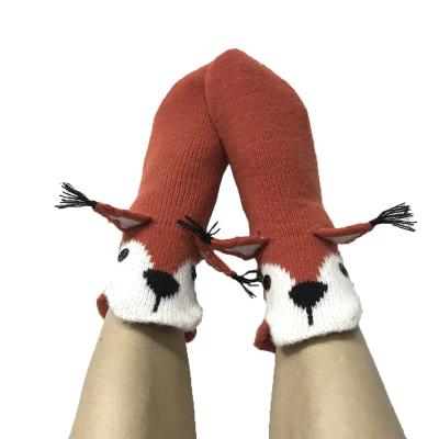 China Amazon Station Sustainable Indie Christmas Cartoon Knitted Socks Red Squirrel Warm Home Floor Socks Medium Tube Wool Socks for sale