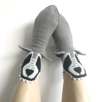 China Breathable Christmas Cartoon Knitted Socks Big Gray Wolf Warm Home Floor Socks Medium Tube Wool Socks for sale