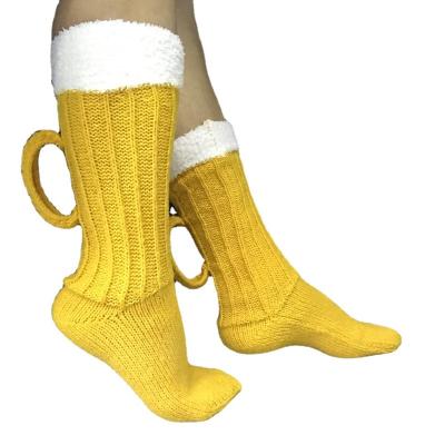 China Antibacterial spring and autumn season Halloween warm funny floor bangs Christmas beer socks tube home knitting medium socks for sale