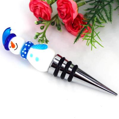 China Non Spill Christmas Decoration Metal Snowman Wine Bottle Stopper à venda