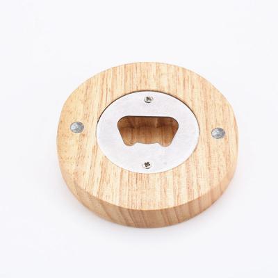 China Europe DIY White Round Shape Bottle Opener Coaster Fridge Magnet Decoration Custom Wooden Beer Bottle Opener for sale