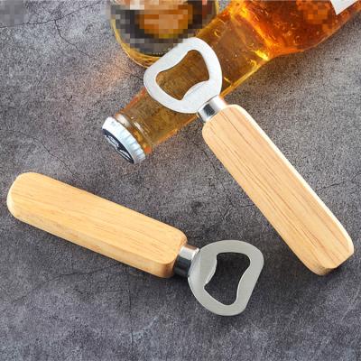 China Viable Wooden Bottle Opener Metal Beer Bar Tool Stainless Steel Bottle Opener Handle Beer Bottle Opener for sale