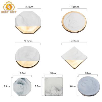 Cina Gold Plating Viable Marble Coaster Mug Mats Pads Luxury Desktop Home Ceramic Decoration in vendita