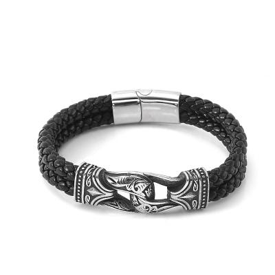 China Norse Jewelry Viking Jewelry Stainless Steel And Baldr Norse Leather Bracelet Norse Leather Arm Slap Men for sale