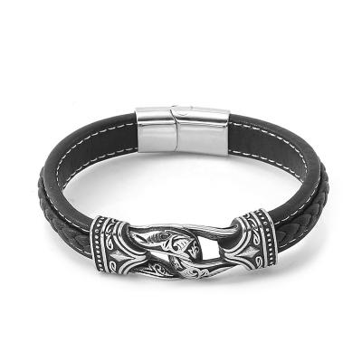 China Baldr Norse Jewelry Wholesale Viking Bracelet Cheapest Price Stainless Steel and Leather Bracelet Best Viking Bracelet Jewelry for sale