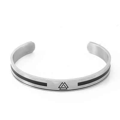 China Norse Jewelry Viking Jewelry Solid Stainless Steel Cuff Bracelet with Inscription Viking Jewelry Professional Valknut Makers for sale