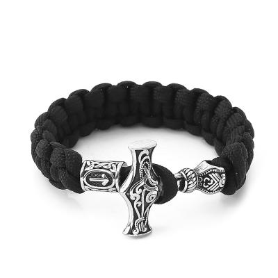 China Norse Jewelry Norse Culture Jewelry Paracord Stainless Steel and Mjolnir Custom-Made Viking Bangle Bracelet for sale