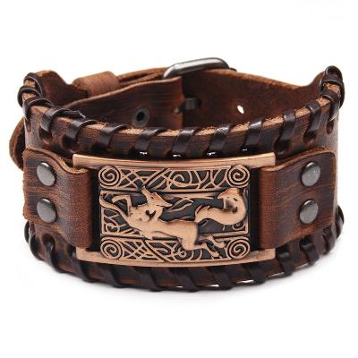 China Sleipnir Viking Bracelet Viking Bracelet Viking Jewelry Genuine Leather Wristband Norse Jewelry Norse Bracelet for sale