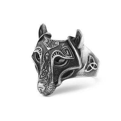 China Norse Jewelry Stainless Steel Jewelry For Men's Norse Ring Viking Jewelry Fenrir Wolf Ring Viking Ring Culture for sale