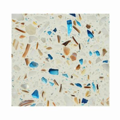 China Modern Kitchen Countertop White Terrazzo Floor With Blue Glass Chips for sale