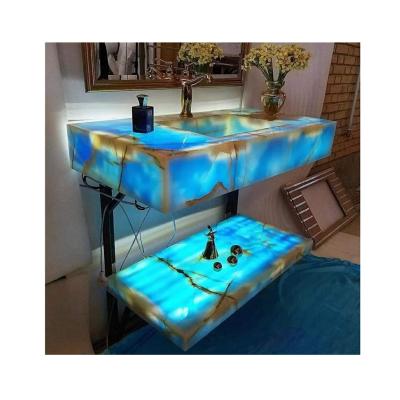 China Modern Translucent Backlit Blue Marble Onyx Stone For Vanity Top for sale