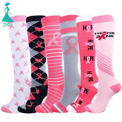 China QUICK DRY fashion pink knot compression socks running knee high women nurse rid socks for sale