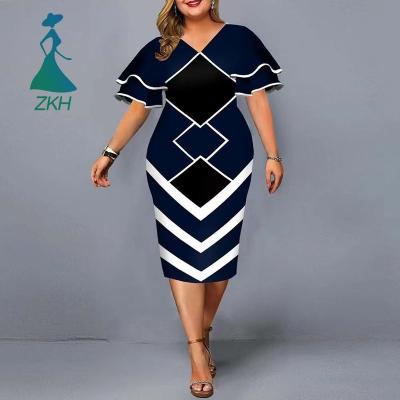 China 2023 Viable High Quality Plus Size Hot Sales Digital Printed Normal Women Matching Sleeves For Falling Casual Dress Women for sale