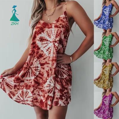 China Wholesale Breathable Cotton Blend Discount Slip Sun Dress Printed Women Casual Dress for sale