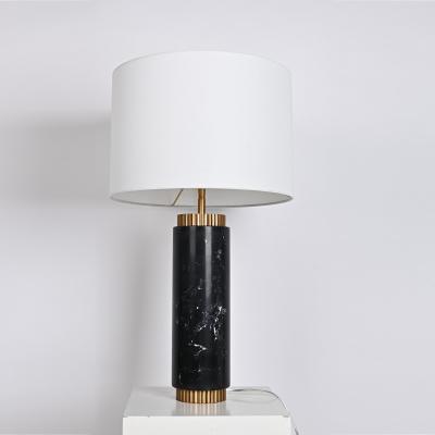 China Modern Classic Brass Design Living Room Bedside Solid Black Marble Column Column Table Lamp for sale