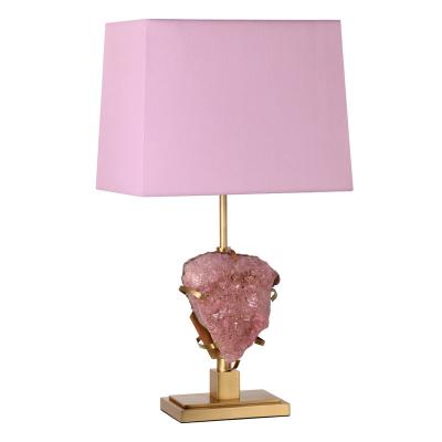 China Contemporary New Arrival Luxury Natural Rose Quartz Pink Crystal Stone Table Lamp For Bedroom for sale