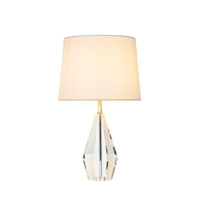 China Modern Modern Octagon Crystal Fabric Round Shade Column Table Lamp For Home Hotel Lighting for sale