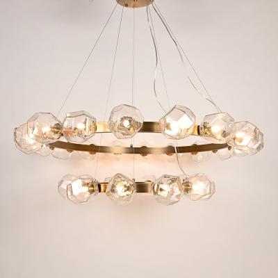 China Modern Polyhedral Brass Crystal Ceiling Light Pendants Wave Glass Chandelier for sale