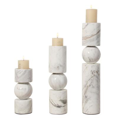 China European Style Indoor White Stone Decoration Cylindrical Marble Candlestick For Restaurant Table Decoration Home Candle Holder for sale