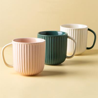 China Wholesale 13oz Sustainable Chic Unique Coffee Matte Yellow Beige Pink Glazed Ceramic Mug for sale