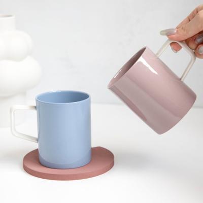 China Viable Wholesale 13oz Minamalist Ceramic Nordic Blue Pink Shiny Colorful Glazed Coffee Mugs for sale