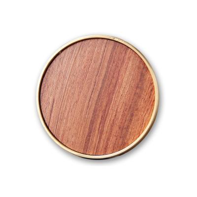 China Custom Engrave Blank Luxury Natural Logo Viable Round Ebony Wooden Coaster Brass for sale