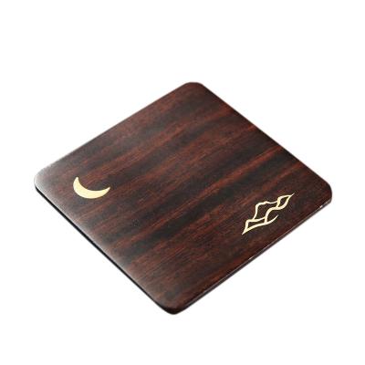 China Sustainable Wholesale Custom Luxury Unique Natural Square Coffee Ebony Wood Coaster Tea Set With Stand for sale