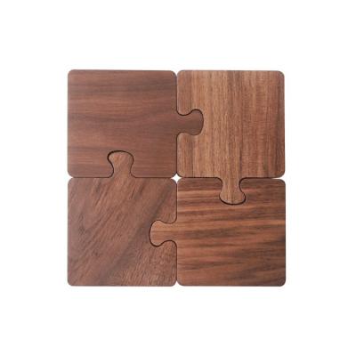 China Wholesale Custom Viable Luxury White Engravable Natural Unique Jigsaw Logo Wooden Coaster Walnut for sale