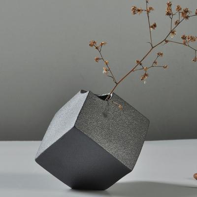 China Minimalist 2022 new Matte Black Ceramic Nordic Creative Modern Unique Vase for Flower Home Decor for sale