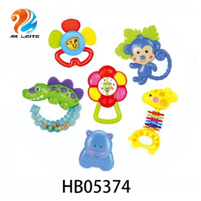 China Safety and Healthy 2A/S PBA Free Animal Baby Toys Set Teether Rattle Plastic Baby Ratchets Kids Style Safety Set Hand Bell for sale