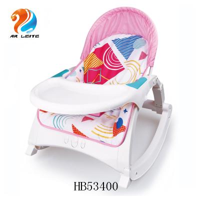 China Hot Sale Eco-friendly Safety 3 in 1 Multifunctional Baby Vibration Dining Chair Safety Baby Rocking Chair Music with Dining Tray for sale