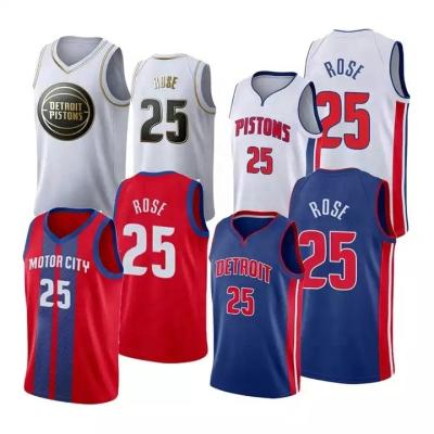 China Wholesale America Mens Detroit Antibacterial Piston 25 Rose Basketball Uniform Top Quality Stitched Embroidery Basketball Tank Tops for sale