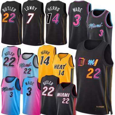 China 2022/23 New Miami Antibacterial Season Heat 22 Butler 14 Herro 3 Wade High Quality Stitched Basketball Singlet for sale