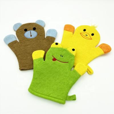 China EXFOLIATE Colorful Cartoon Toy Soft Scrub Shower Washing Glove Baby Bath Mitt for Kids for sale