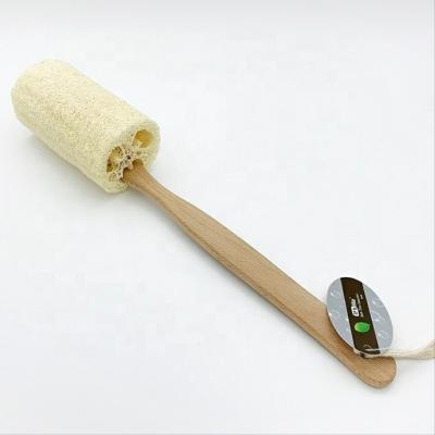 China All Natural Soft Natural Shower Scrubber Body Sweeps Back Loofah Sponge Bath Brush With Long Wooden Handle for sale