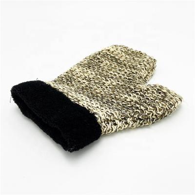 China EXFOLIATING Excellent Quality Natural Or Exfoliating Black Massage Bathing Sisal Glove Fabric With Coral Cuff for sale