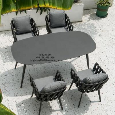 China Modern hot sale modern outdoor rope furniture marble dining table rattan chairs waterptoof for sale