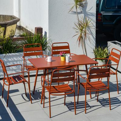 China Modern red metal colorful outdoor dining set furniture balcony dining chair table garden park patio waterproof for sale