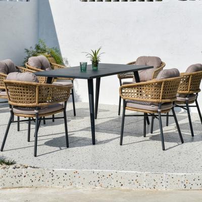 China Outdoor Aluminum Frame Outdoor Rattan Leisure Furniture Rattan Dining Table Patio Garden Set Outdoor Furniture and Cafe Chiair for sale