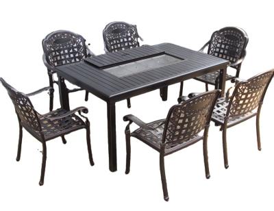 China Modern Outdoor Furniture Aluminum Metal Round Long BBQ Table Metal Table Sets for sale